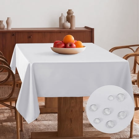 Hiasan White Square Tablecloth - Waterproof and Spillproof Restaurant Washable Polyester Table Cloth for Dining Room, 54 x 54 Inch
