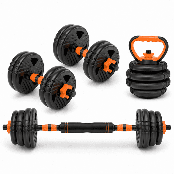 Hiaso 33lbs Adjustable Dumbbells Set, 5-in-1 Free Weights with Connector, Home Gym Barbell & Kettlebell, Multi-Function Fitness Equipment with Push Up Stand & Weight Plates for Men Women