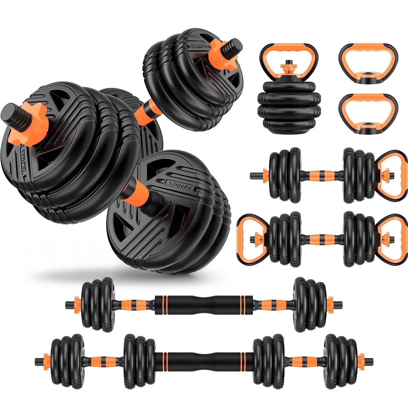 Hiaso 44lbs Adjustable Dumbbells Set, 5-in-1 Free Weights with Connector, Home Gym Barbell & Kettlebell, Multi-Function Fitness Equipment with Push Up Stand & Weight Plates for Men Women