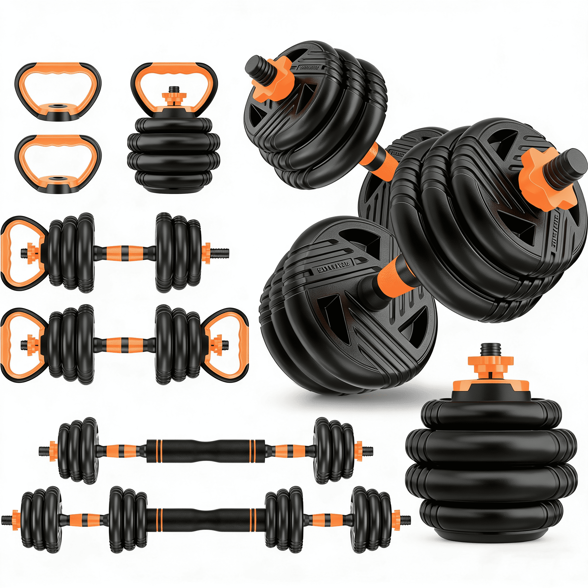 Hiaso 66lbs Adjustable Dumbbells Set, 5-in-1 Free Weights with Connector, Home Gym Barbell & Kettlebell, Multi-Function Fitness Equipment with Push Up Stand & Weight Plates for Men Women