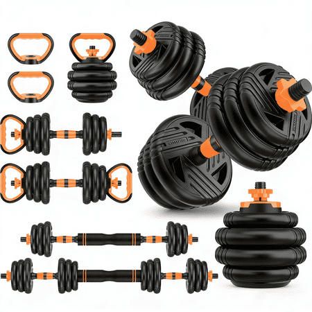 Hiaso 66lbs Adjustable Dumbbells Set, 5-in-1 Free Weights with Connector, Home Gym Barbell & Kettlebell, Multi-Function Fitness Equipment with Push Up Stand & Weight Plates for Men Women
