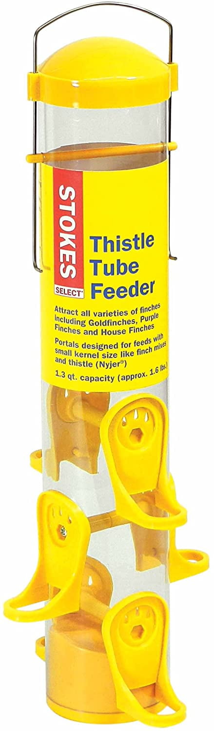 Yellow Hanging Metal and Plastic Squirrel Resistant Tube Bird Feeder