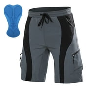 Hiauspor 4D Padded Biker Shorts for Men with Pockets Cycling Mountain Biking Grey L