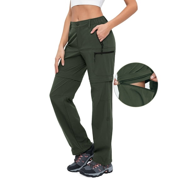 Hiauspor Convertible Pants for Women Zip off Cargo Hiking Capri Stretch Quick Dry Green L