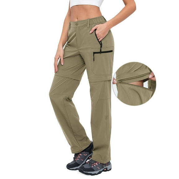 Hiauspor Convertible Pants for Women Zip off Cargo Hiking Capri Stretch Quick Dry Khaki S