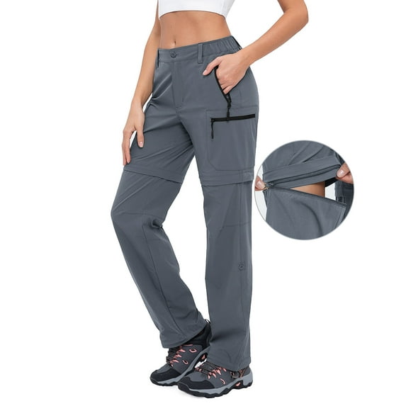 Hiauspor Convertible Pants for Women Zip off Cargo Hiking Capri Stretch Quick Dry Light Grey XL