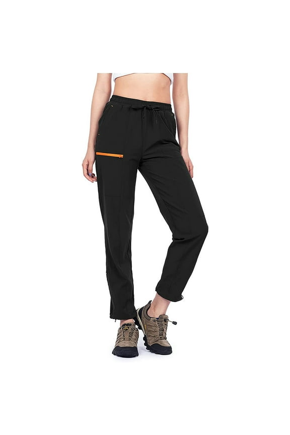 Hiking Cargo Pants Women with 4 Pockets Quick Dry Breathable Workout Jogging Outdoor Black L