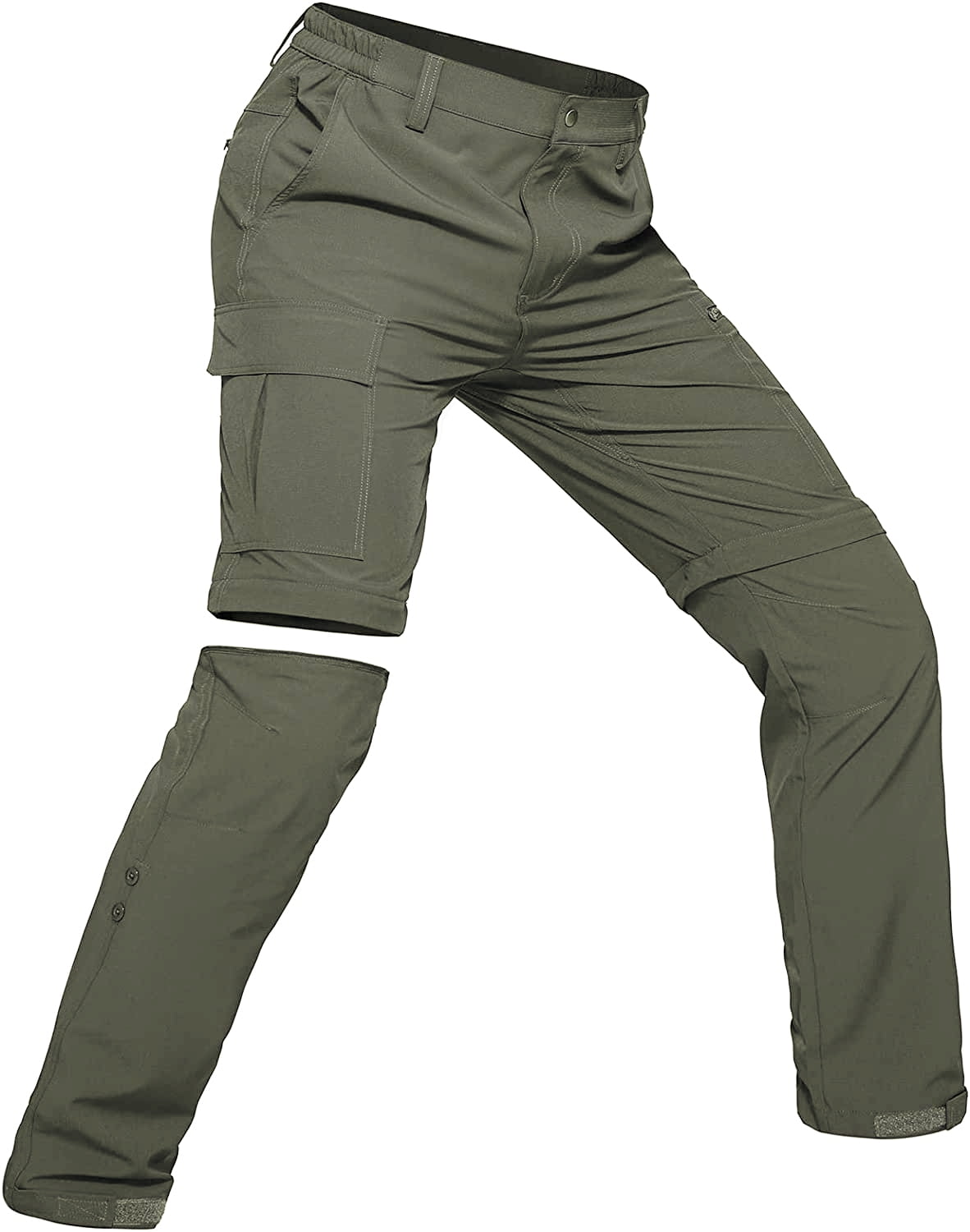 Hiauspor Hiking Cargo Pants for Men Convertible Zip Off with 5 Deep Pockets  Elastic Waist Khaki L 