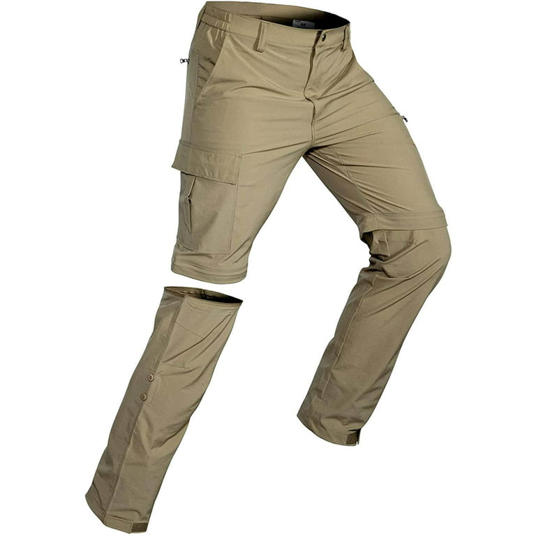 Hiauspor Men's Convertible Hiking Pants Outdoor Quick Dry Zip Off Pants  Khaki Sizes S-3XL