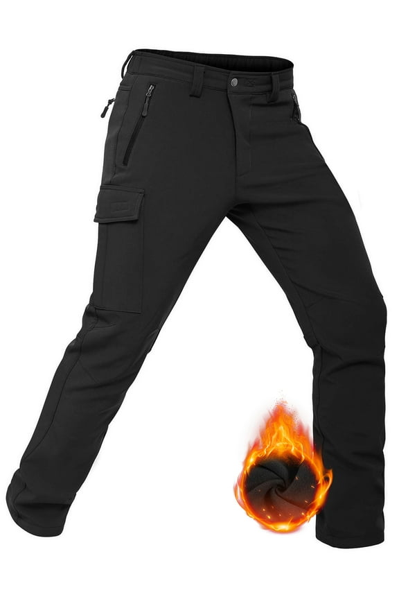 Men's Fleece Lined Waterproof Snow Ski Softshell Hunting Pants Black L