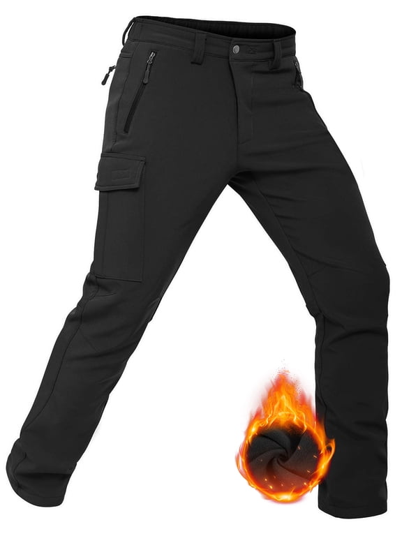 Men's Fleece Lined Hiking Pants Water Repellent Insulated Outdoor Winter Windproof Black M