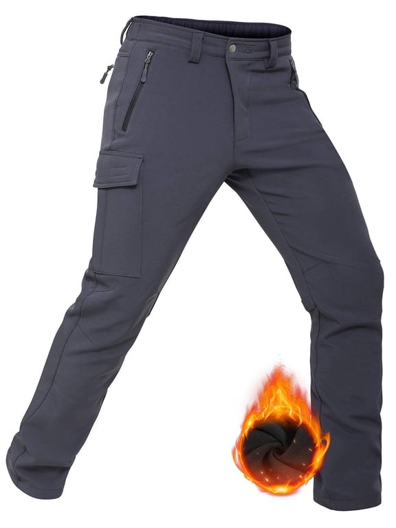 Men's Fleece Lined Waterproof Winter Hiking Pants Gray 2XL