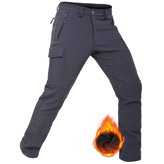 Hiauspor Men's Insulated Wind Water Repellent Outdoor Winter Fleece Lined Hiking Pants Gray L
