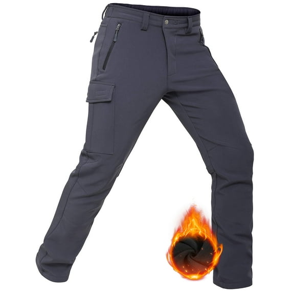 Hiauspor Men's Fleece Lined Water Repellent Outdoor Breathable Warm Hiking Pants Gray XL