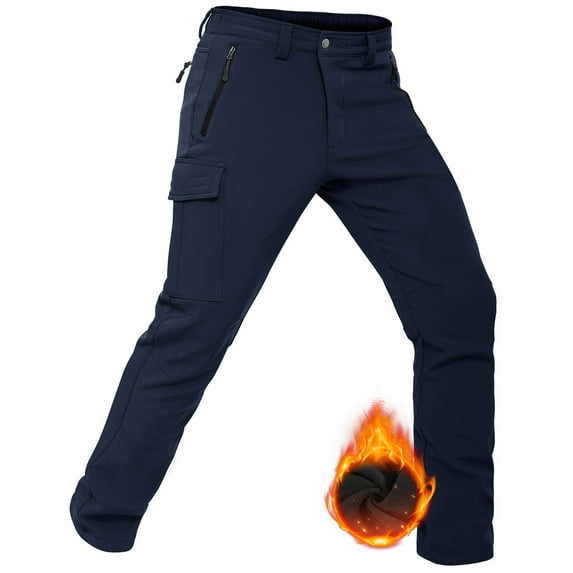 Hiauspor Men's Fleece Lined Water Repellent Hiking Pants Navy XL