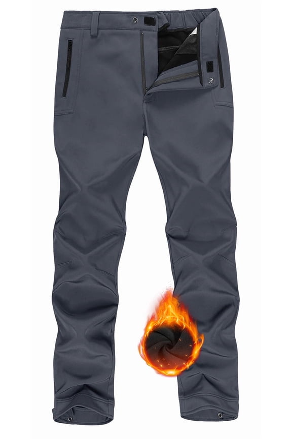 Men's Fleece Lined Waterproof Snow Ski Hiking Pants Winter Insulated Warm Pants Adjustable Leg Opening