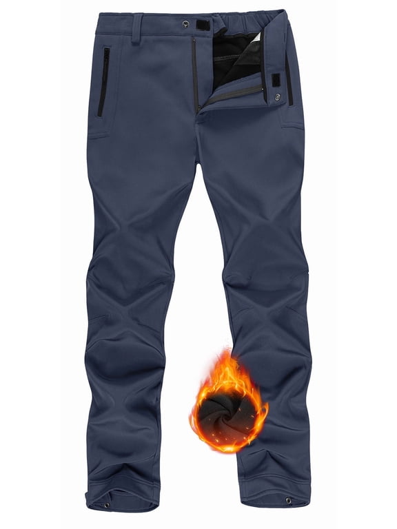 Men's Fleece Lined Waterproof Snow Ski Hiking Pants Winter Insulated Warm Pants Adjustable Leg Opening