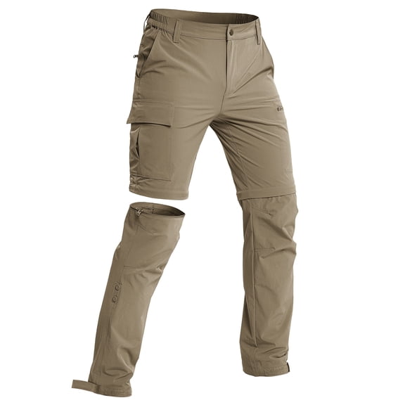 Hiauspor Men's Hiking Pants Convertible Water-Resistant Quick Dry Lightweight Outdoor Khaki M