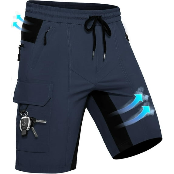 Hiauspor Men's Loose Quick Dry Shorts with 5 Pockets for Cycling Hiking Fishing Outdoors Navy S