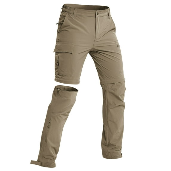 Hiauspor Men's Hiking Pants Convertible Water-Resistant Quick Dry Lightweight Outdoor Khaki 4XL