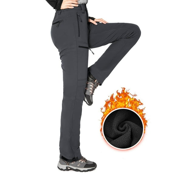 Hiauspor Women's Waterproof Hiking Pants Fleece Lined Ski Snow Winter Cargo Pants