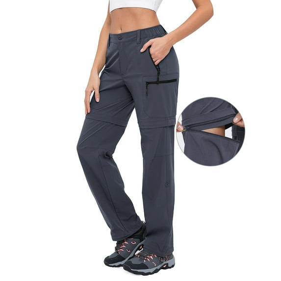 Hiauspor Womens Cargo Hiking Convertible Pants Zip off with 5 Pockets Grey M