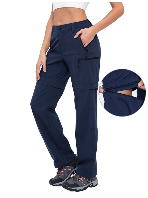 Womens Cargo Hiking Convertible Pants Zip off with 5 Pockets Navy L