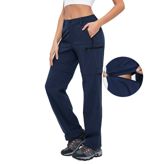 Hiauspor Womens Cargo Hiking Convertible Pants Zip off with 5 Pockets Navy S