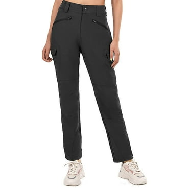 Hiauspor Womens Cargo Hiking Outdoor pants with 4 Zipper Pockets Qucik Dry Black S