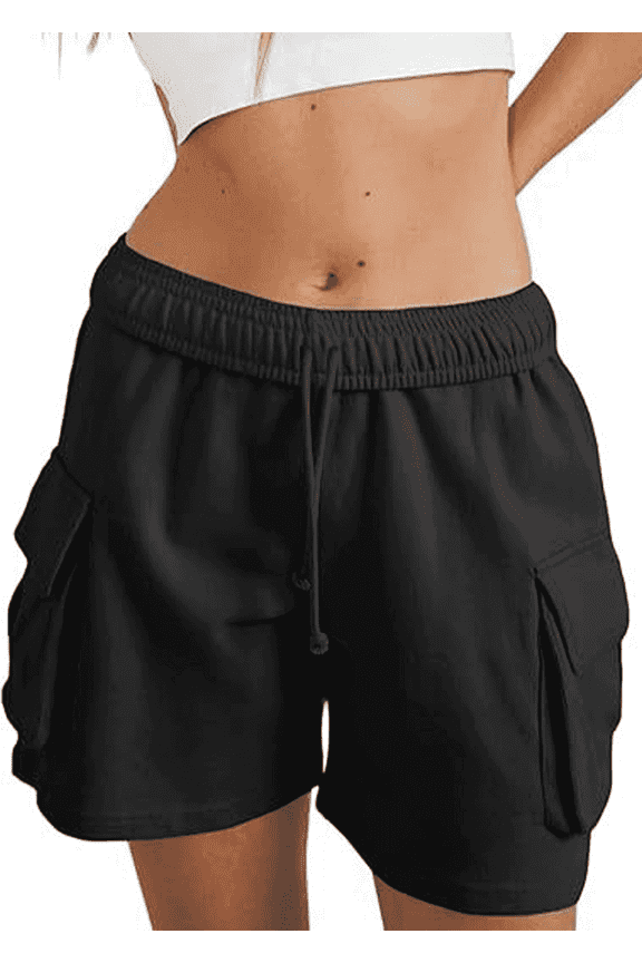 Women’s Outdoor Cargo Shorts Lightweight Running, Hiking Biker Shorts with Pockets, Black