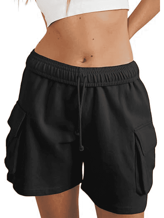 Women's Cargo Shorts Outdoor Running, Hiking Biker Shorts Lightweight with Pockets, Black