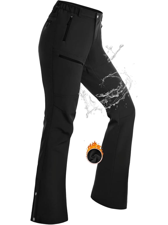 Womens Snow Ski Pants Fleece Lined Insulated Flare for Hiking Winter Outdoor Black S