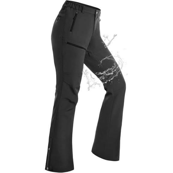 Hiauspor Womens Snow Ski Pants Fleece Lined Insulated Flare for Hiking Winter Outdoor Dark Grey XXL