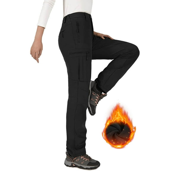 Hiauspor Women's Snow Pants Waterproof Fleece Lined Insulated for Ski Winter Hiking Black M