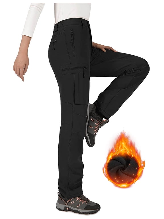 Women's Snow Pants Waterproof Fleece Lined Insulated for Ski Winter Hiking Black XL
