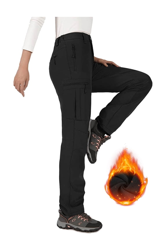 Women's Snow Pants Waterproof Fleece Lined Insulated for Ski Winter Hiking Black XL