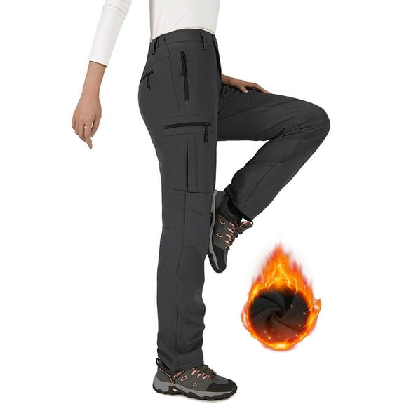 Hiauspor Women's Snow Pants Waterproof Fleece Lined Insulated for Ski Winter Hiking Grey L