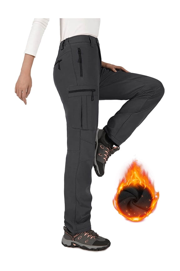 Women's Snow Pants Waterproof Fleece Lined Insulated for Ski Winter Hiking Grey M