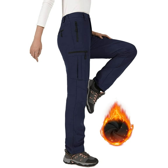 Hiauspor Women's Snow Pants Waterproof Fleece Lined Insulated for Ski Winter Hiking Navy S