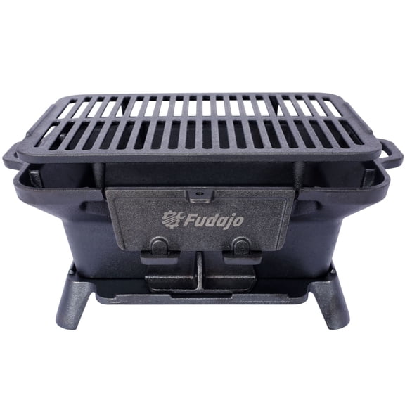 Hibachi Grill, 16" Portable Cast Iron Outdoor Tabletop Grill, Handled Mini Japanese BBQ Charcoal Stove, Small Durable Camping Cast Iron Grill with Grate Hook