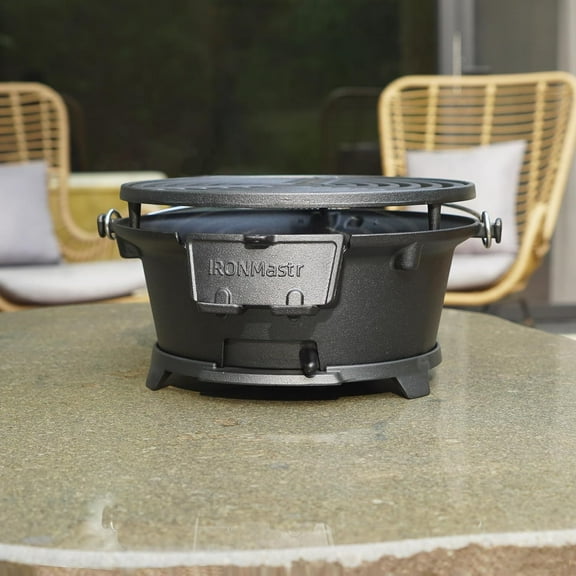 Hibachi Grill, Cast Iron, Tabletop Small Portable Charcoal Grill for Outdoor Camping - 2 Heights, Air Control, Coal Door, Ideal for 2 People