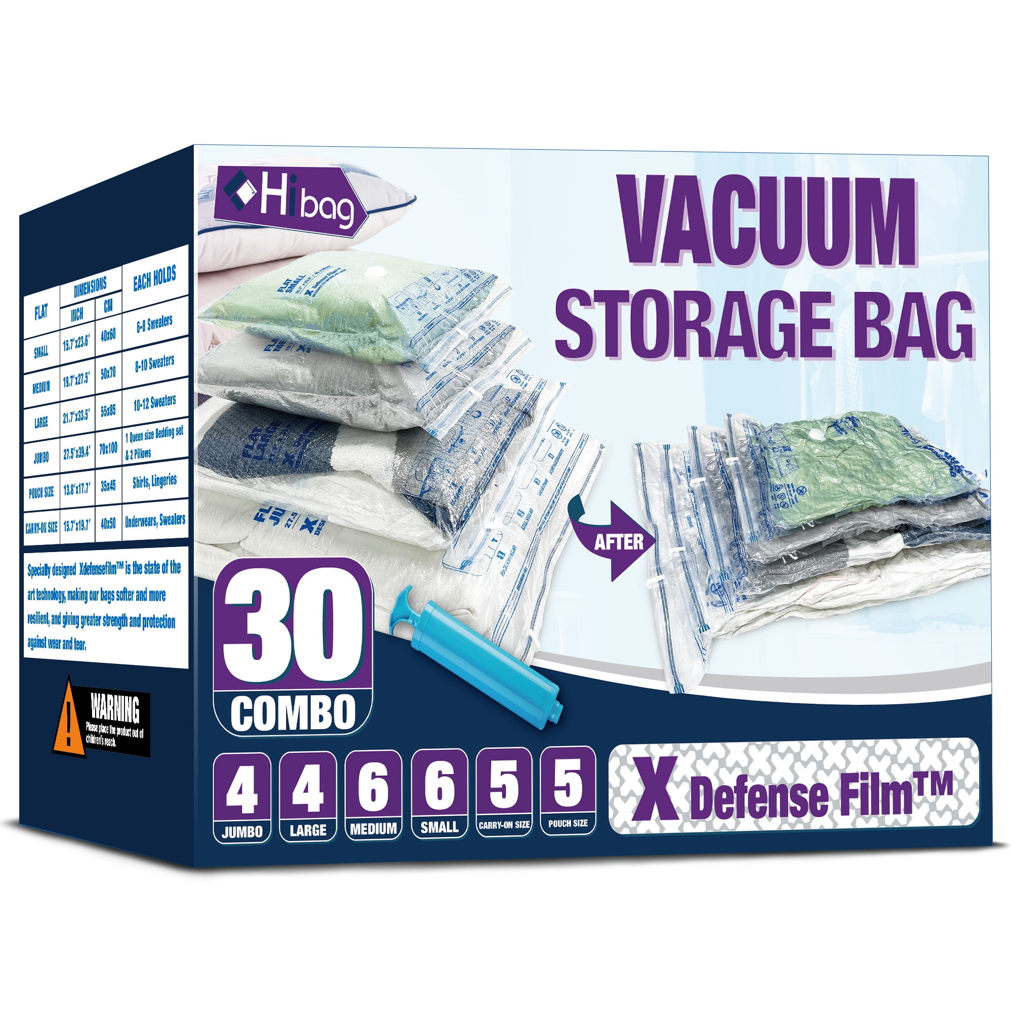 Hibag Vacuum Storage Bags, Space Saver Vacuum Seal Storage Bags 30-Pack Sealer  Bags for Clothes, Clothing, Bedding, Comforter, Blanket 