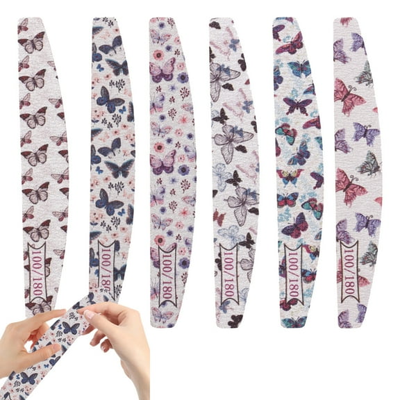 Hibalala 6 PCS Nail Files Reusable Double Sided Emery Board(100/180 Grit) Nail Styling Tools Butterfly Pattern