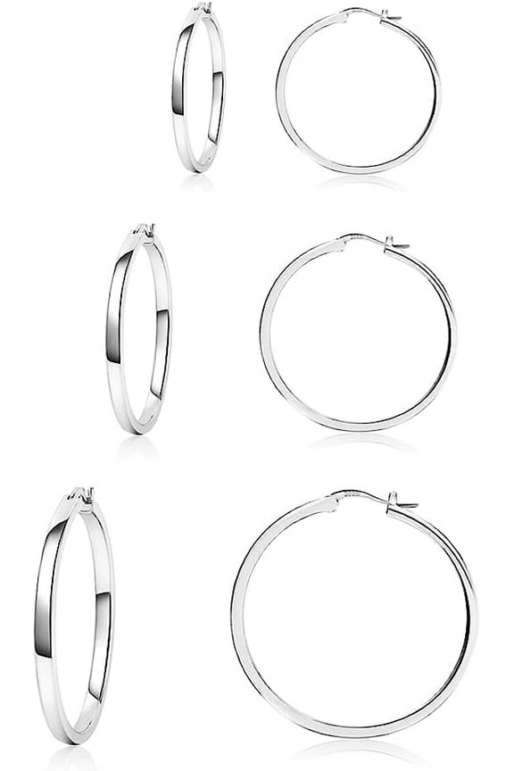 925 Sterling Silver Hoop Earrings, Lightweight, Hypoallergenic, 20mm, 30mm, 40mm, 3 Pairs