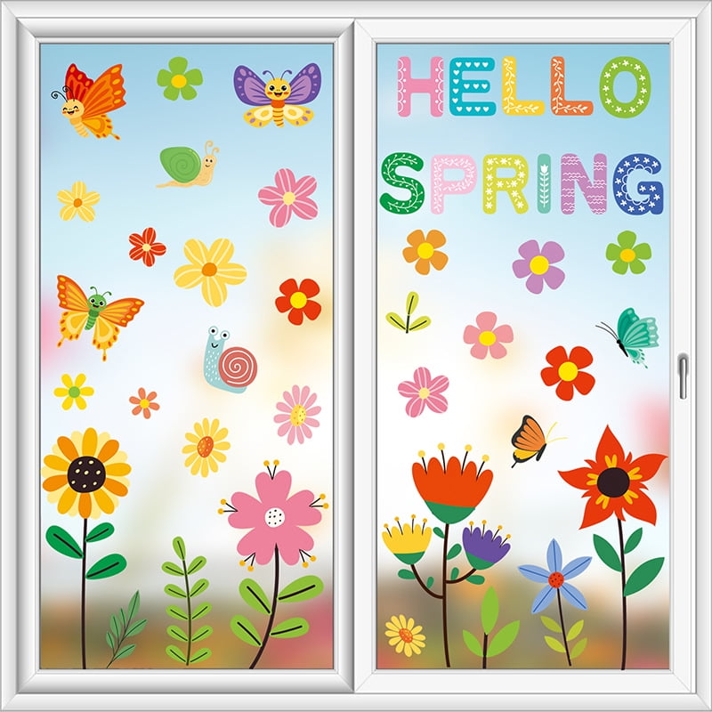 9pcs Spring Window Stickers Flowers Butterfly Sunflower Spring ...