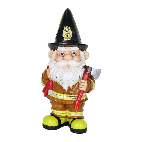 Hibalala Fireman Gnome Statue Resin Gnome Garden Ornament Adorable Small Dwarf Sculpture For