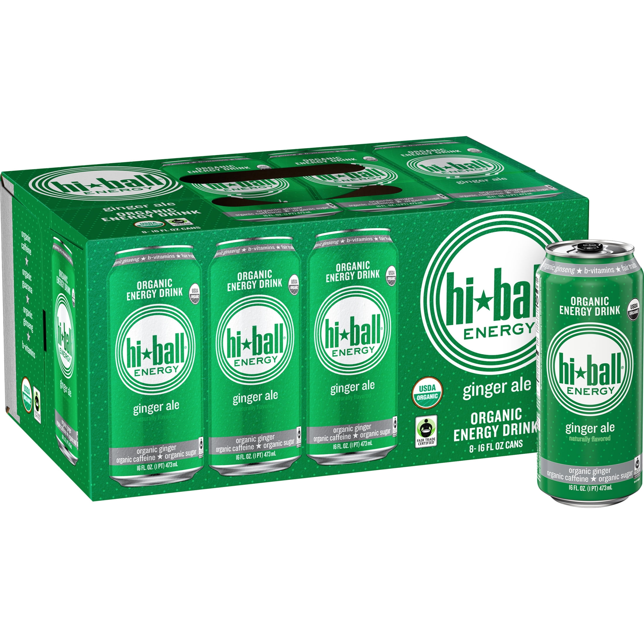 Hiball Energy Certified Organic Energy Drink, Ginger Ale, 16 Fluid ...