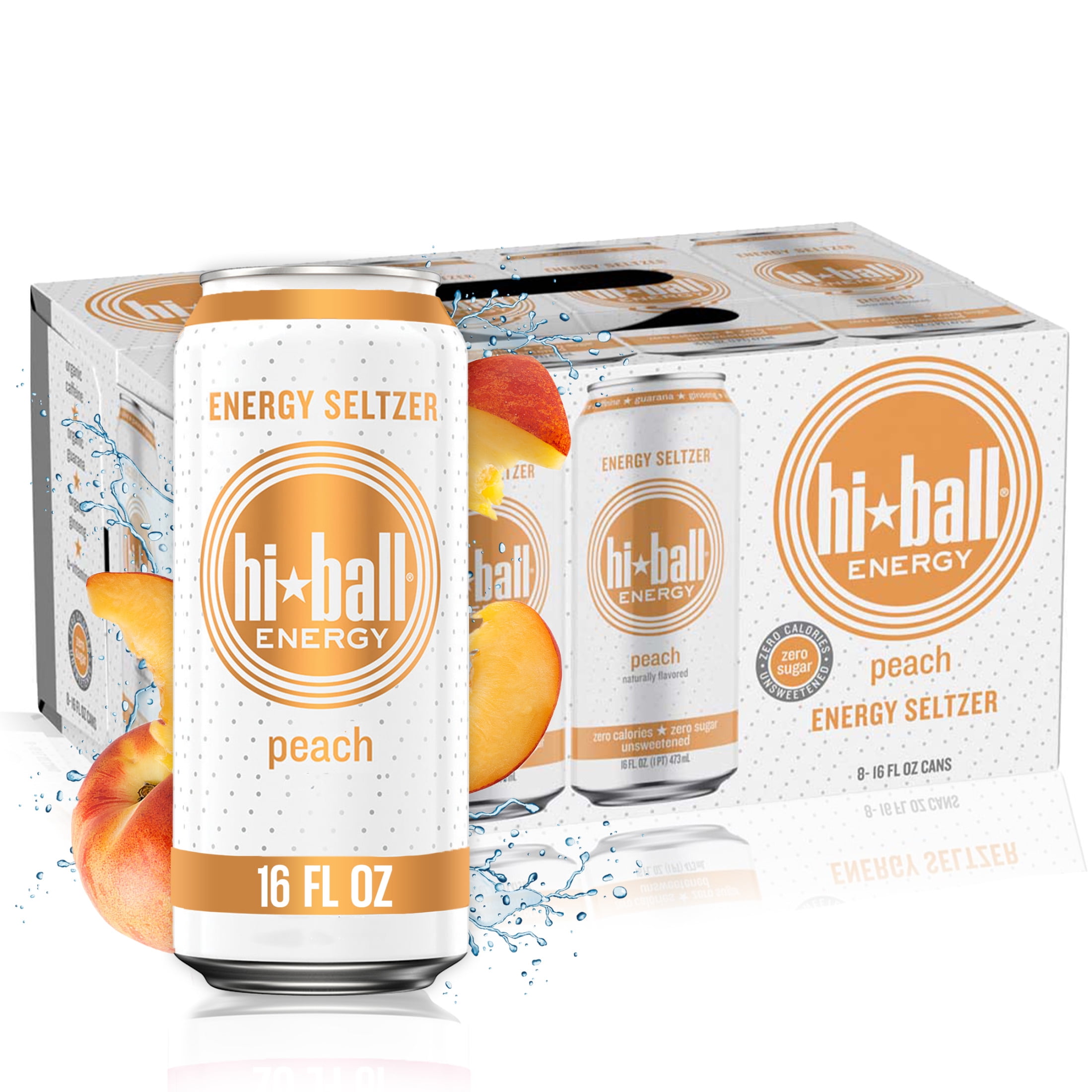Hiball Energy Peach Sparkling Energy Water, Zero Sugar and Zero Calorie Energy Drink, 16 Fluid