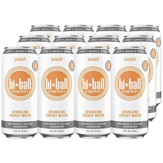 Hiball Peach Sparkling Energy Drink 16 Oz Cans - Pack of 12