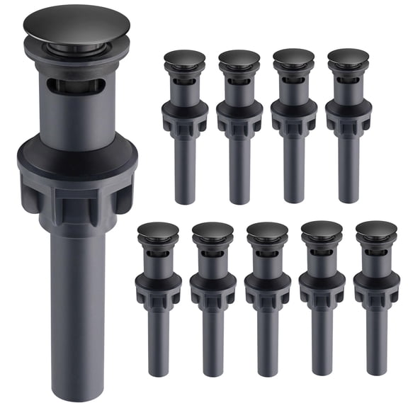 Hibbent 10 Pack Universal Bathroom Sink Drain Stopper, Pop Up Drain Strainer with Overflow, Push and Seal Sink Plug with Basket for Lavatory Vanity Vessel, Anti-Clogging Strainer, Matte Black